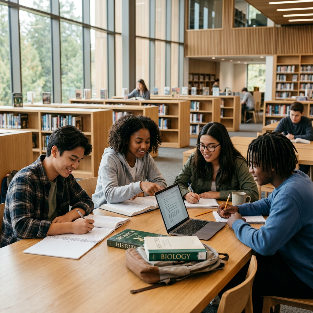 High school students studying together